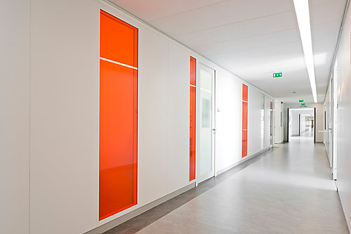 Partition with laminated glazing of color